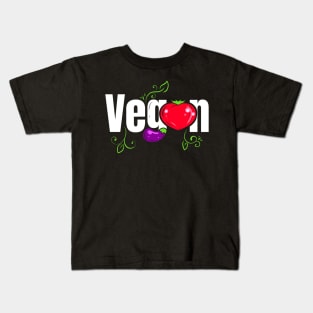 Heart Tomato And Eggplant Logo Go Vegan Kids T-Shirt